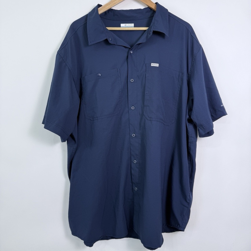 Columbia Short Sleeve Button Down Shirt Mens‎ 2X Blue Omni Shade Back Vent UPF